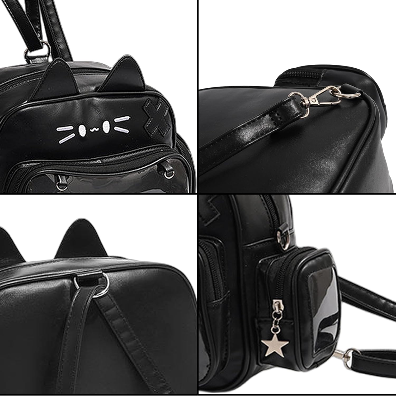 Cute Cat Ita Bag Backpack – Kawaii Pin Display Crossbody Bag for School & Cosplay, Black - Image 5