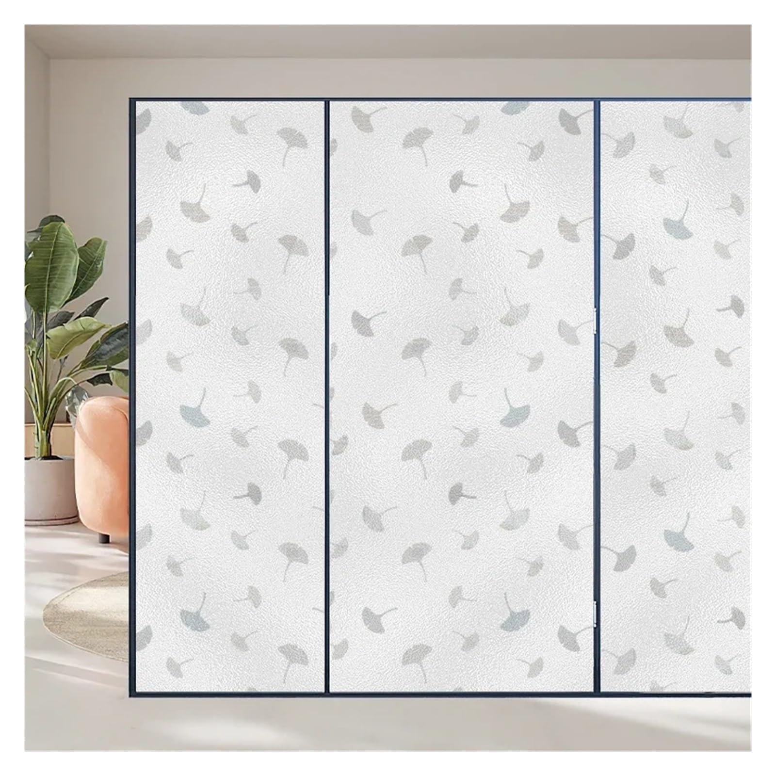 Privacy Window Film Decoration Ginkgo Leaf Glass Sticker Glue Free Frosted Static Cling Bathroom Tint(30X200CM)