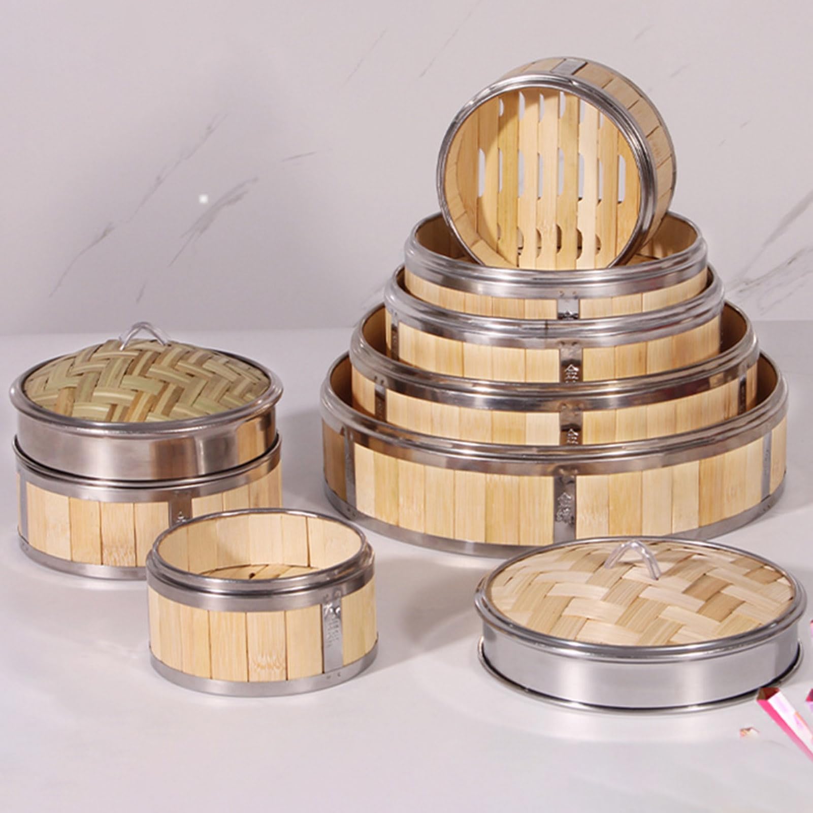 ohfruit Panier vapeur en bambou fait à la main avec couvercle 3 niveaux pour la cuisson des paniers vapeur, boulettes, légumes, poulet, poisson, riz, 30 cm