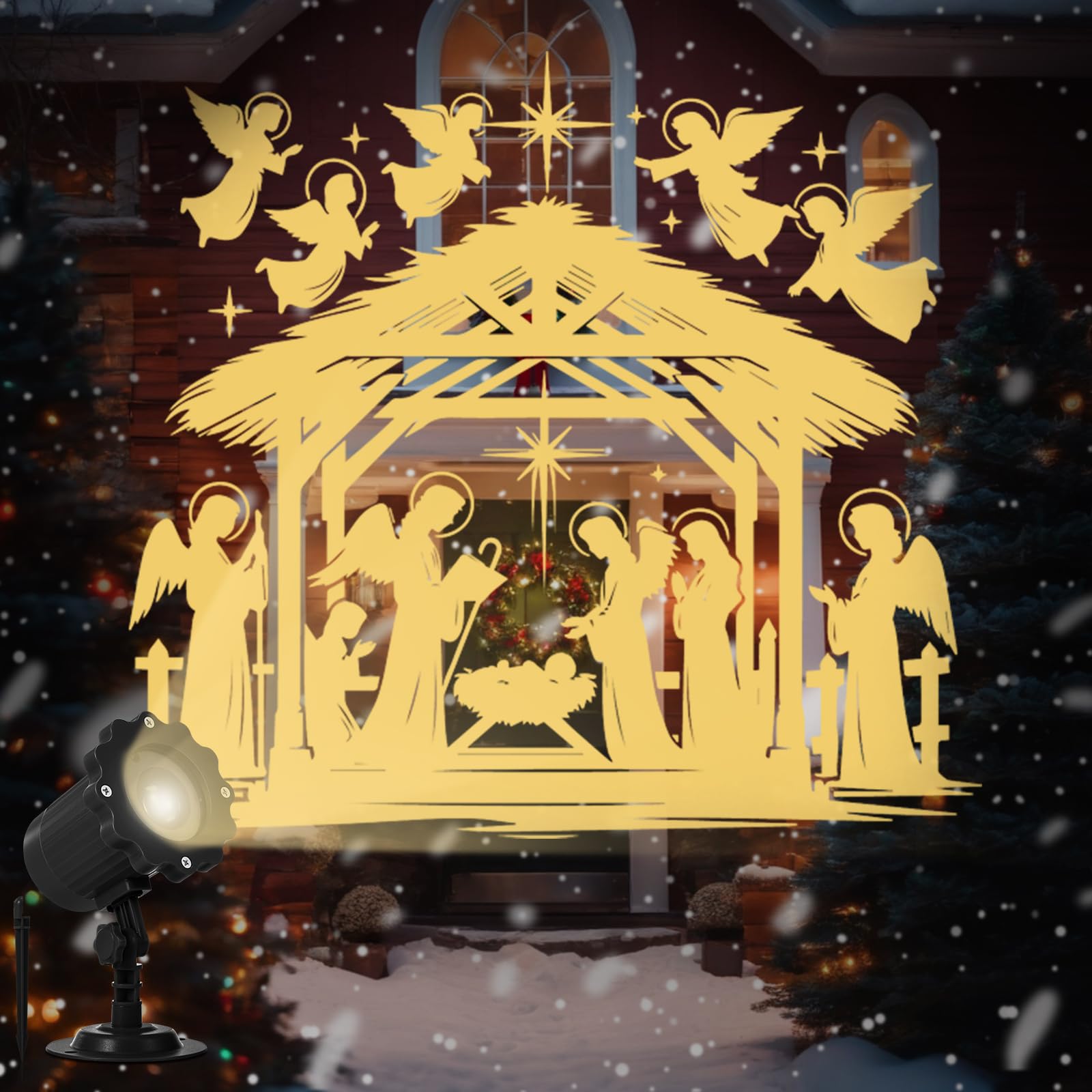 BBTO 1 Pièce Projecteur de Noël – Effet Crèche Animé, Projection 3D de Style Holographique, Fonction Minuterie, Projecteur pour Intérieur et Extérieur, Motif Crèche de Noël