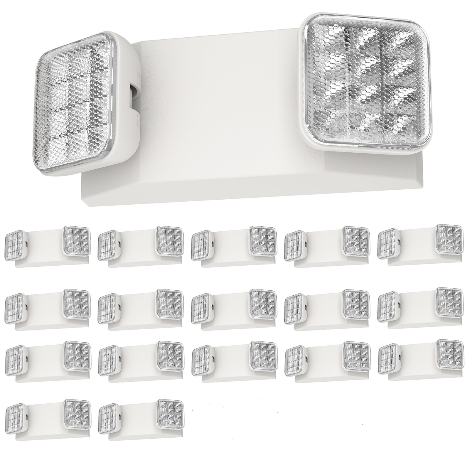 SPECTSUN 18 Pack White LED Emergency Lights with Battery Backup-UL Listed Two Head Adjustable Emergency Lighting Fixtures - 120-277V AC-Exit Sign Lights (18 Packs-U9)