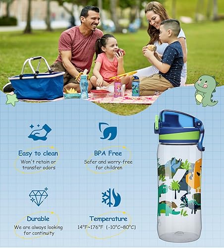 Miniatura 6 de Opard Botella de agua para niños de 17 onzas con tapa abatible a prueba de fugas, reutilizable sin BPA Tritan para la escuela y viajes