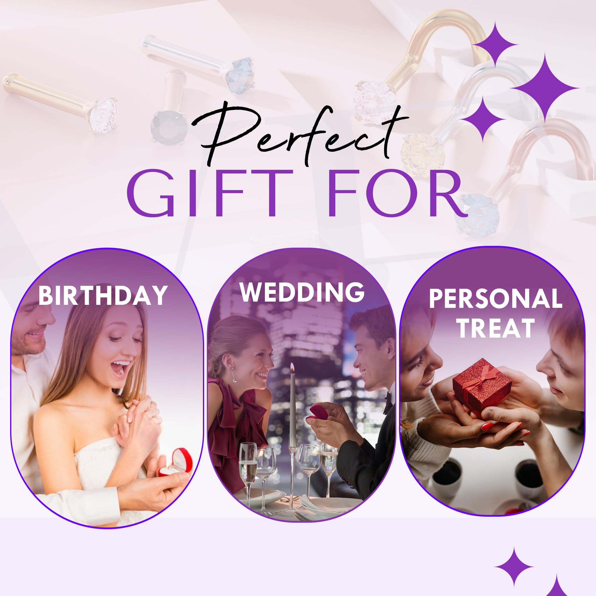 FreshTrends Diamond Nose Ring – Genuine Diamond Nose Stud – 14K Real Gold Nose Ring Twist Screw – Made in USA