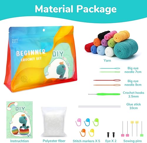 Miniatura 2 de WenmthG Kit de ganchillo para principiantes, kit de inicio de ganchillo con tutoriales en video paso a paso, kit de aprendizaje a ganchillo para