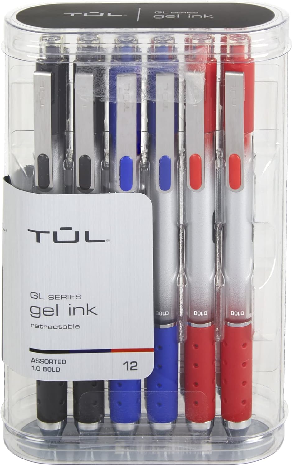 TUL® Retractable Gel Pens, Bold Point, 1.0 mm, Silver Barrel, Assorted