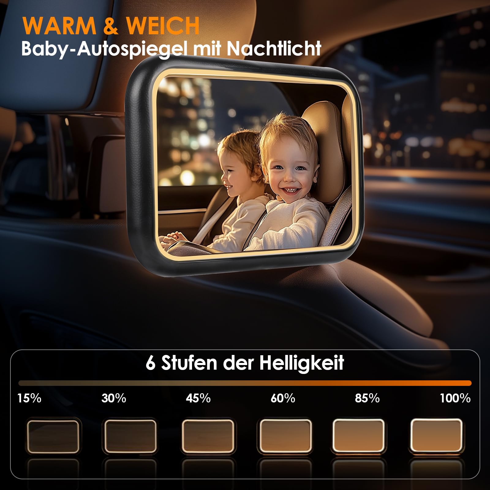 Spiegel LED Auto Baby Rückbank 360° Drehbar Rücksitzspiegel Autospiegel Sicherheit Autositz Spiegel Babyspiegel Rückansicht Monitor Autospiegel Baby Rücksitz mit Haken Clip & Beleuchtung