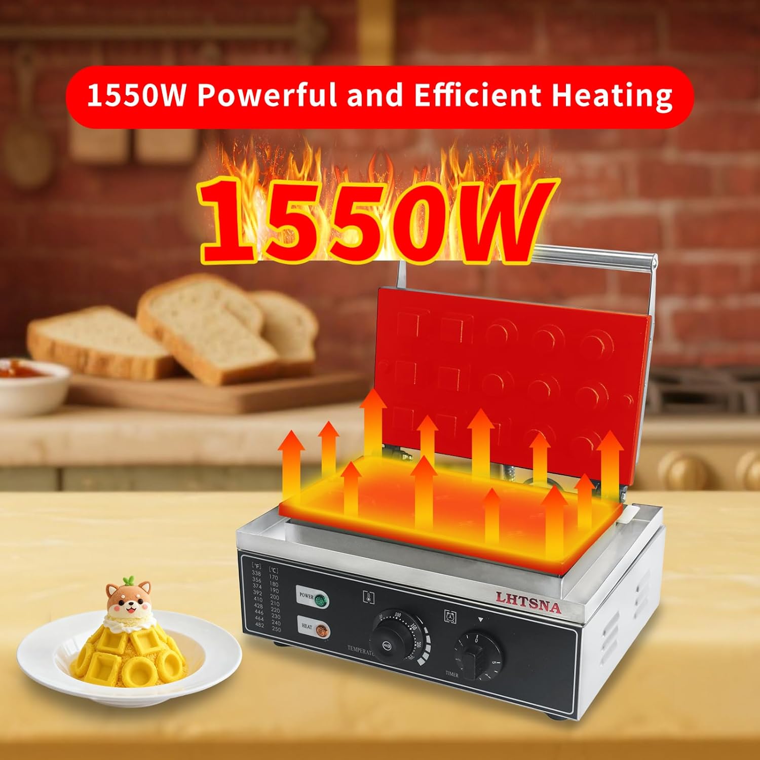 Commercial 1550W Electric Egg Tart Crust Making Machine,15pcs Egg Tart Shell Pie Crust Pressing Machine,Non-Stick,Stainless Steel Waffle Iron Machine for Restaurant Bakeries