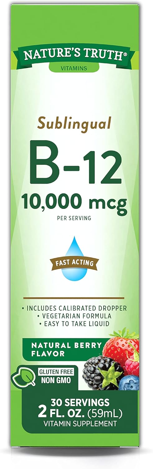 Nature's Truth Vitamina B-12 Sublingual 10,000 Mcg, Sabor Berry Natural, 2 Fl Oz