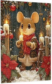 500 Pieces Christmas Eve Mouse Lighting Candle Wooden Jigsaw Puzzles for Adults Snowy Holiday Art with Pine Cones&Candles Great for Xmas Decor&Game Nights Classic to Friends