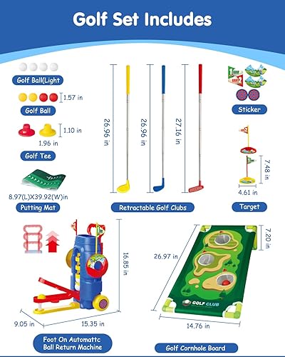 Miniatura 7 de Juego de golf para niños y niñas de 3, 4, 5, 6 años, exclusivo diseño de pedal de pie, pelotas de recarga automáticas, carrito de golf mejorado para