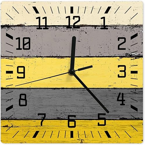 Miniatura 10 de Reloj de pared de madera naranja, silencioso, sin tictac, con rayas grises, degradado, rústico, grano, cuadrado, funciona con pilas, reloj de
