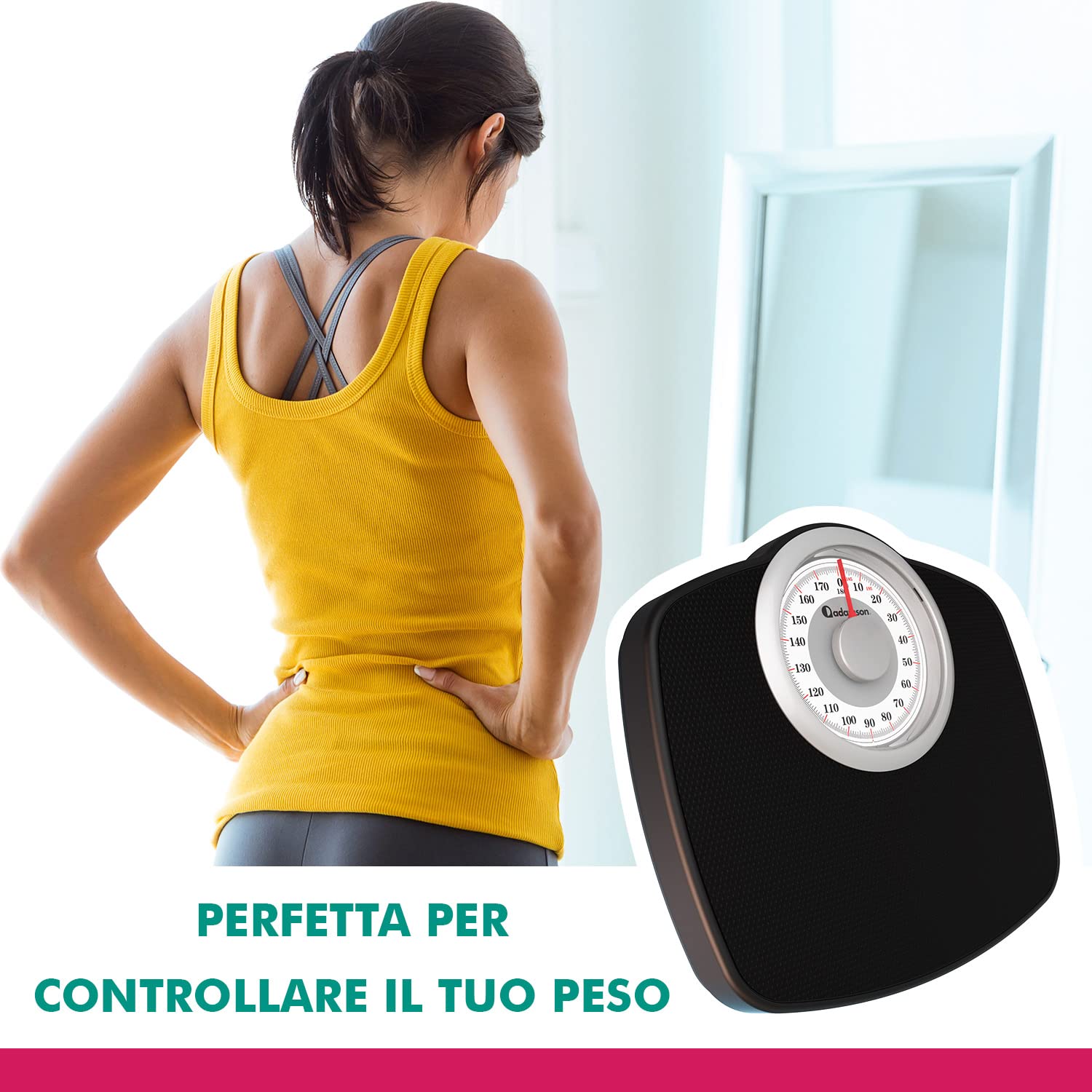 Adamson A25W Bilancia Pesapersone Meccanica, Analogica, Fino a 180 kg, Piedini Anti Scivolo – NUOVA - Durevole, Accurata e precisa – 20 Anni di Garanzia – Camera da Letto e Bagno