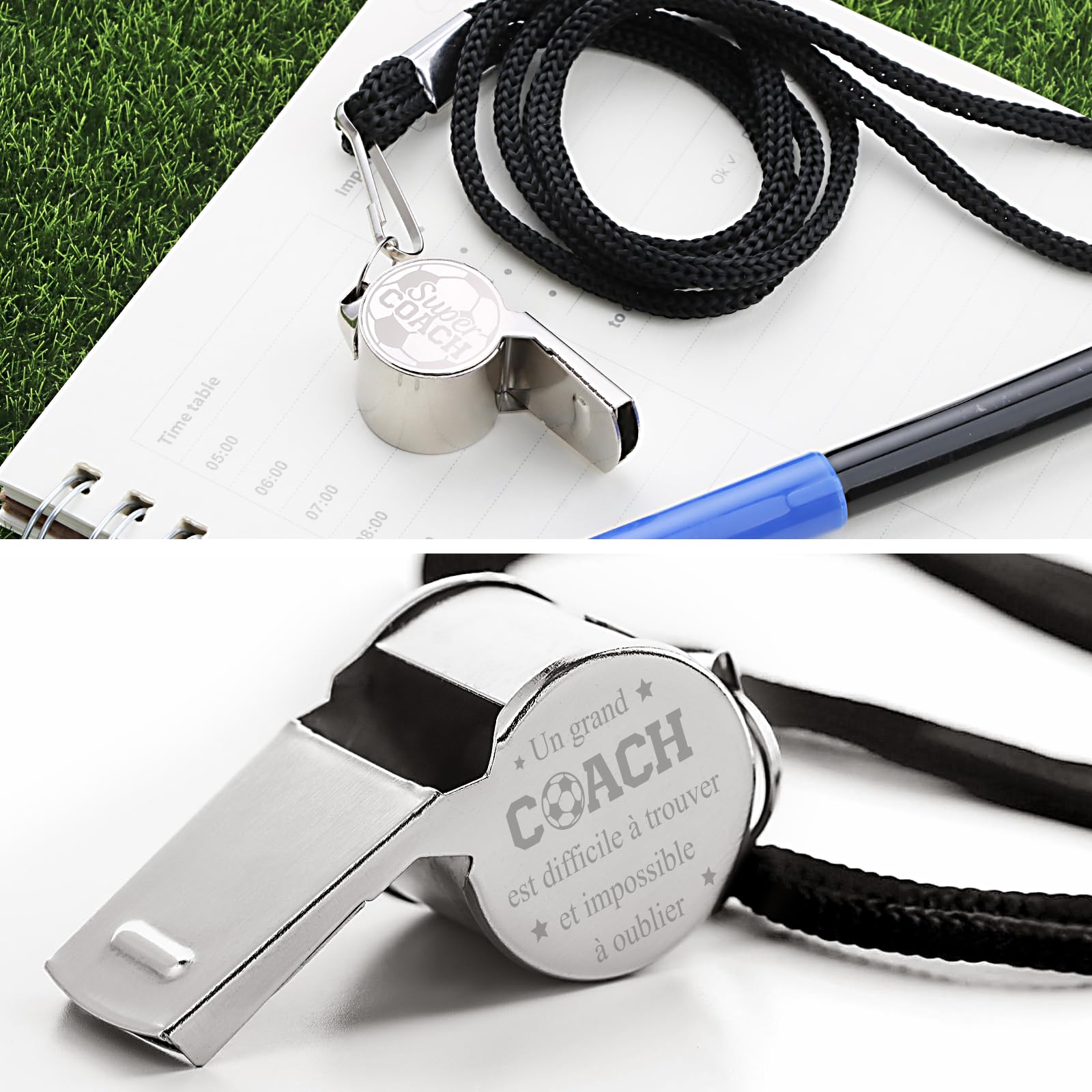 Lot De 6 Sifflets En Acier Inoxydable – Son Clair Puissant, Avec Cordon – Arbitre, Entraîneur, Football, Chien, Secours