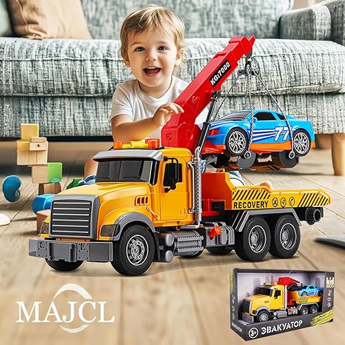 Miniatura 2 de Juguete grande de camión de remolque de 15 pulgadas, camión de transporte alimentado por fricción con luces y sonidos, con Roadster, juguetes para