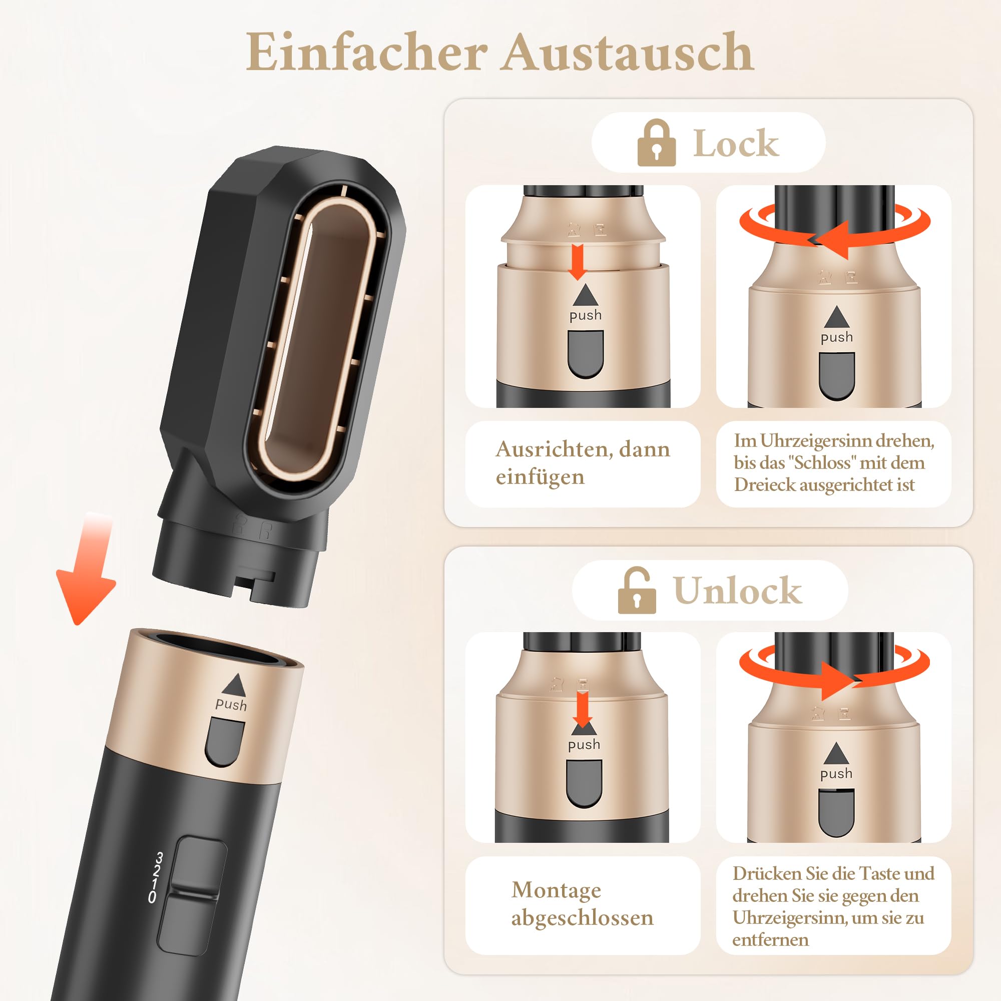 6 in 1 Airstyler Set mit 1000W | Multifunktionaler Hairstyler als Warmluftbürste, Lockenstab Automatisch, Glätteisen & Haartrockner | Für Trockenes Haar, Volumen, Locken & Glätten
