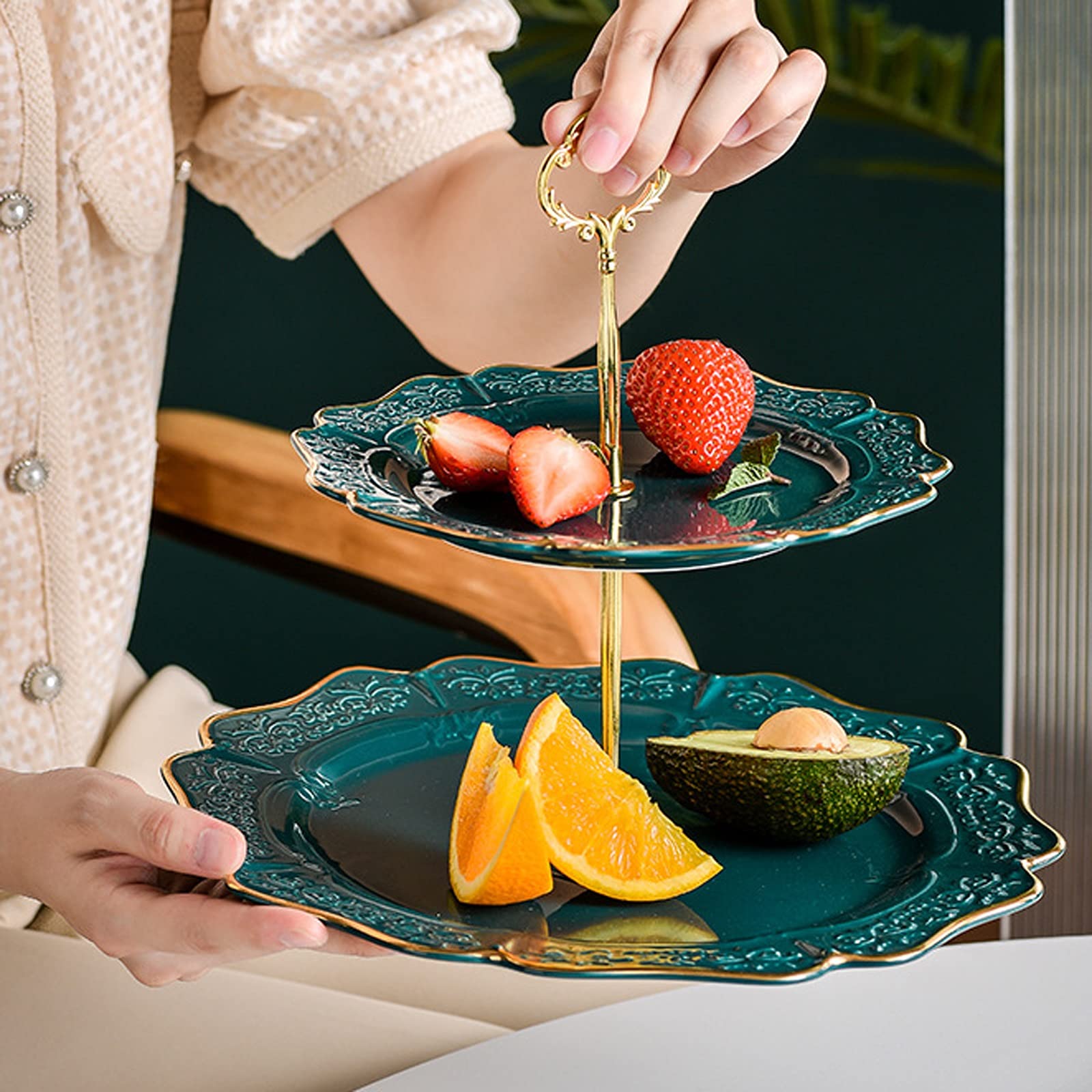 caihuashopping Présentoir à Gâteau Tableau à gâteaux avec poignée en métal Céramique détachable Dessert de Dessert Multi-Usage Affichage du Cupcake Stand après-midi Thé Pâtisserie Stand de Gâteaux