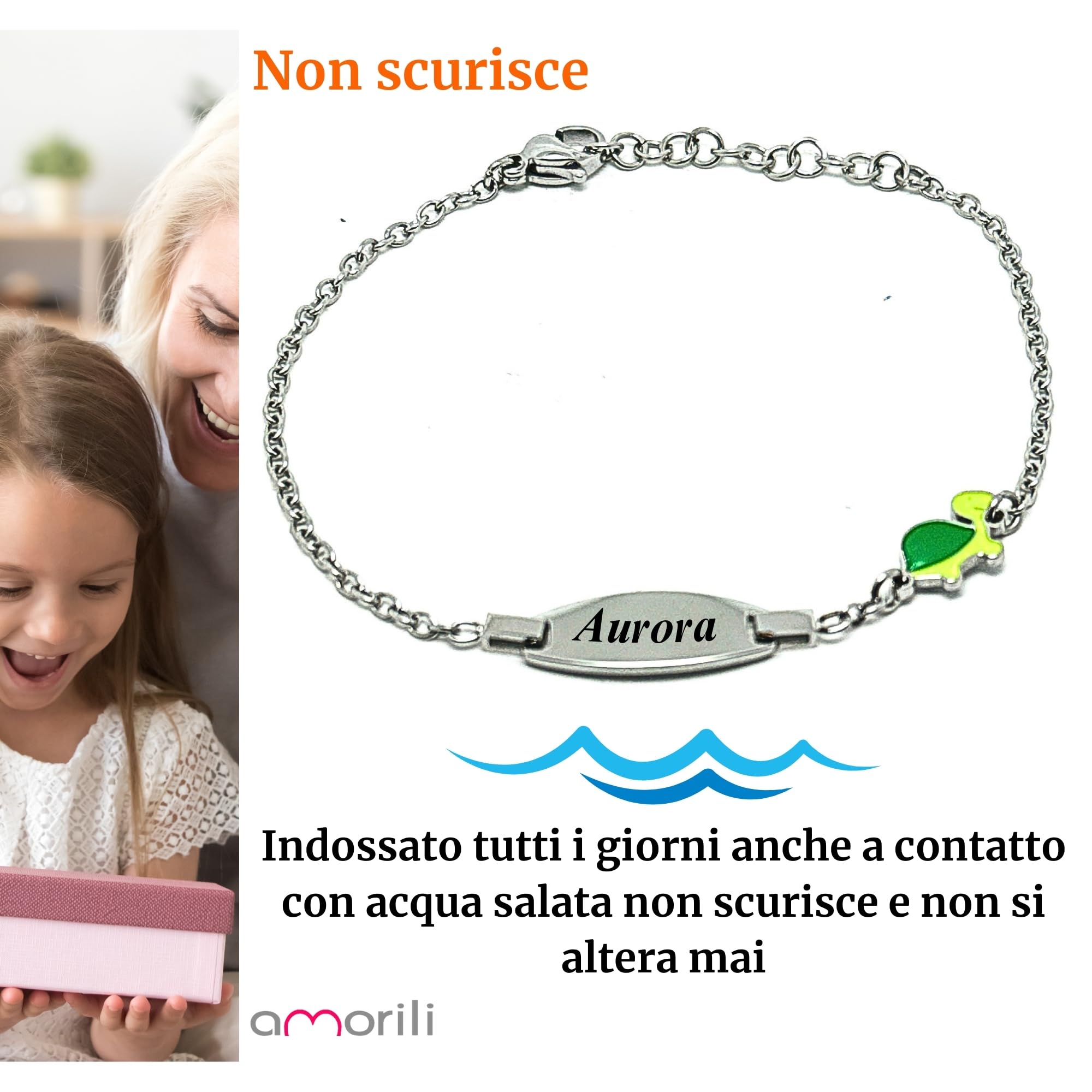Bracciale Bambina Personalizzato in Acciaio Inox – Idea Regalo Nascita, Battesimo, Compleanno – Gioiello Bimba con Incisione Gratuita BCC3103