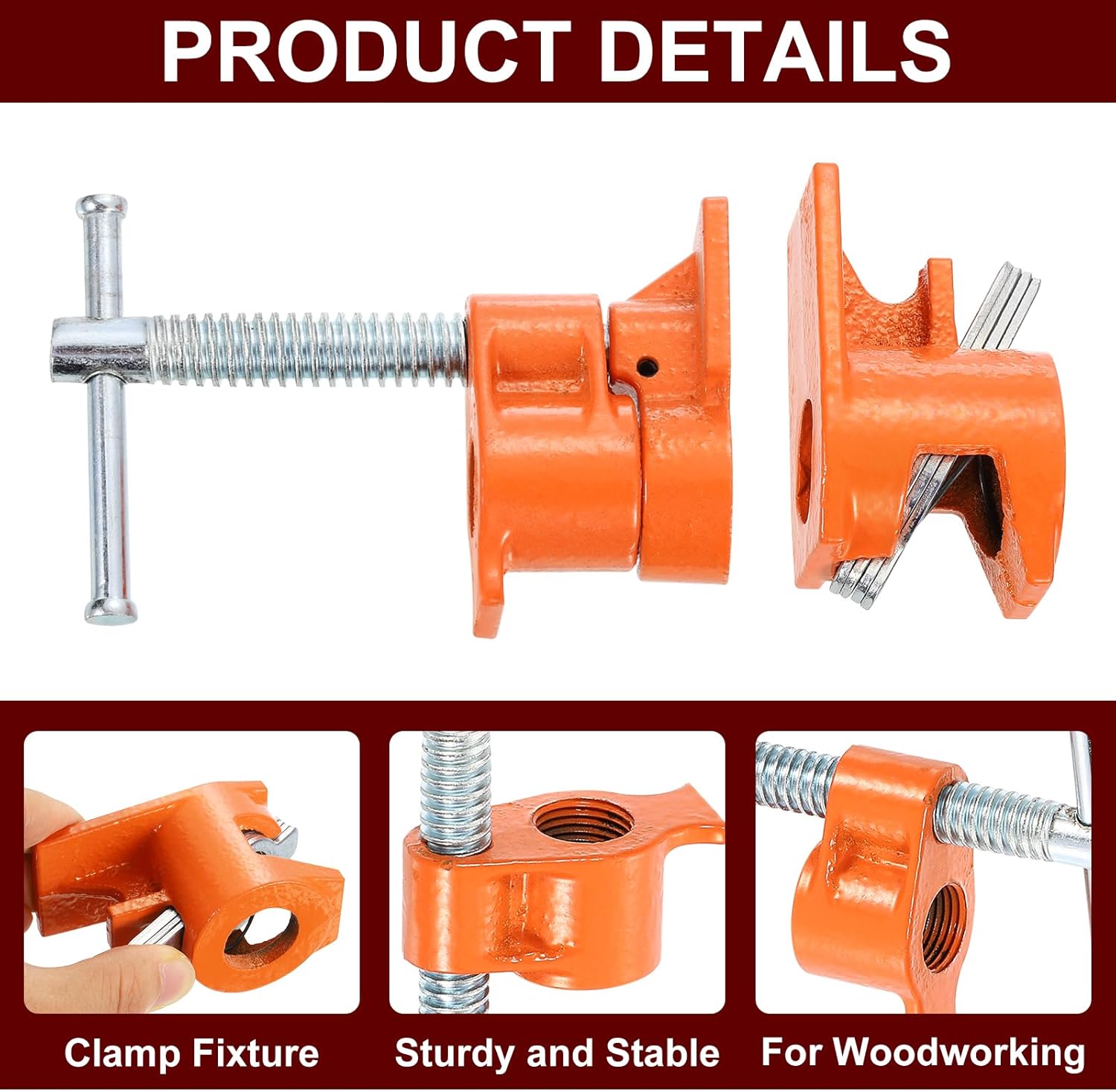 HARFINGTON 6Pcs Clamp Fixture 1/2" Black Pipe Steel Clamps Wood Gluing Pipe Clamp Set Cast Iron Woodworking Tool for Gluing and Drilling