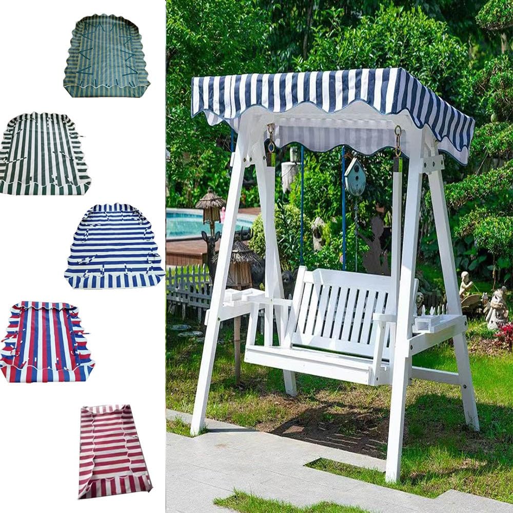 Streifen Hollywoodschaukel Dachbezug Gartenschaukel Ersatz Bezug 3 Sitzer Schaukelüberdachung UV-Schutz Schaukel Dachplane Sonnenschutz Dach(Blue,200x145cm/79x57in)
