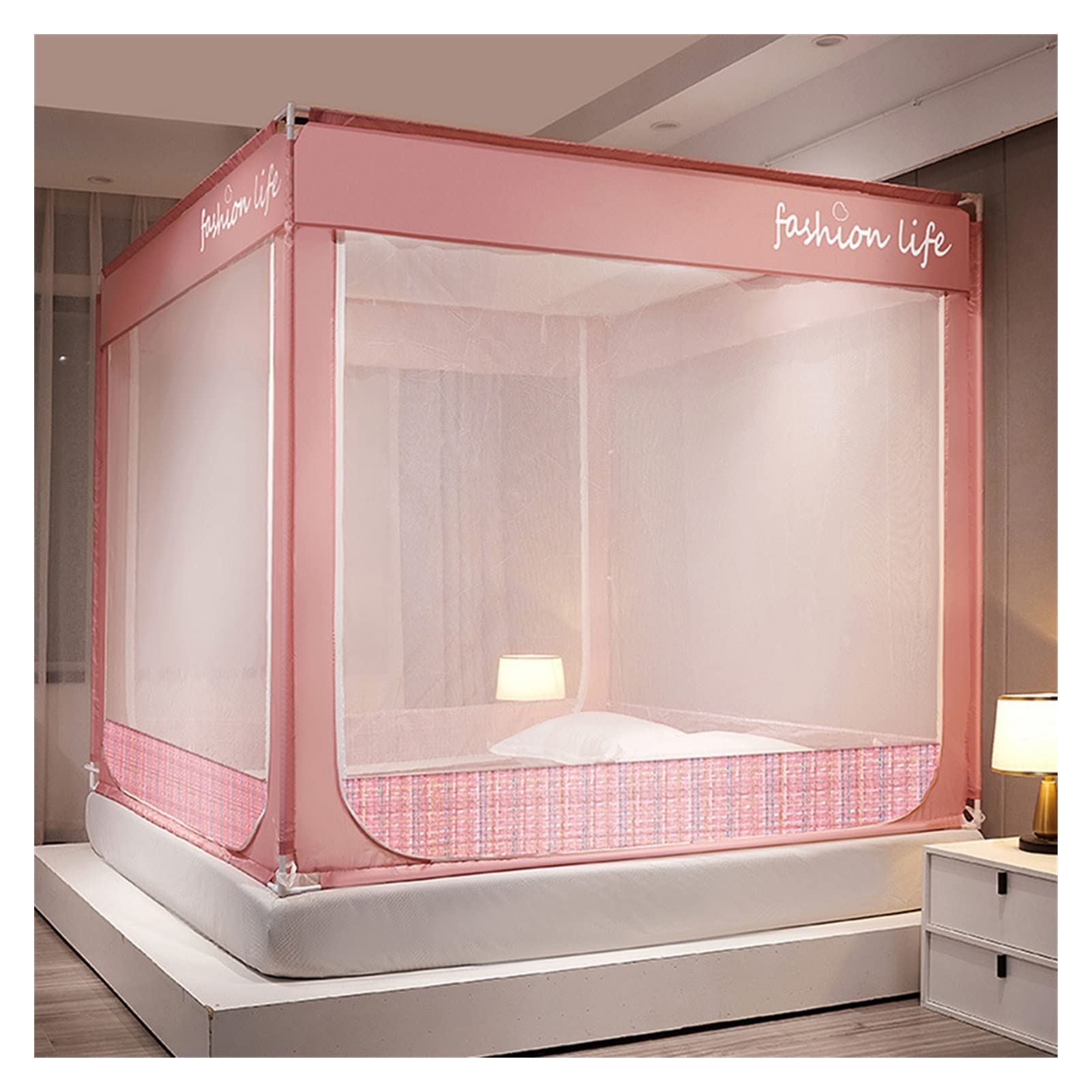 DXTFDHB Mosquito Net Tent Canopy Curtains for Beds Pop Up Mosquito Net Tent King Size Portable Mosquito Netting with Bottom for Adults(Pink,1.8 * 2.0m)