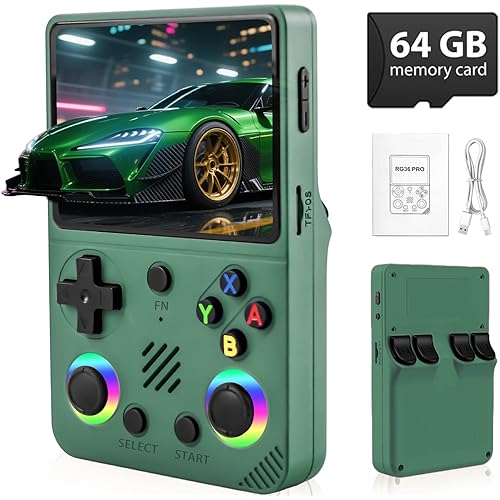 RG36 PRO Retro Handheld Game Console - Support 30000+ Classic Games,3.5-Inch Screen,3000mAh Battery,Linux OS, Portable Game Console for Travel - Birthday Gift for Teens,Boy Friends(Green)