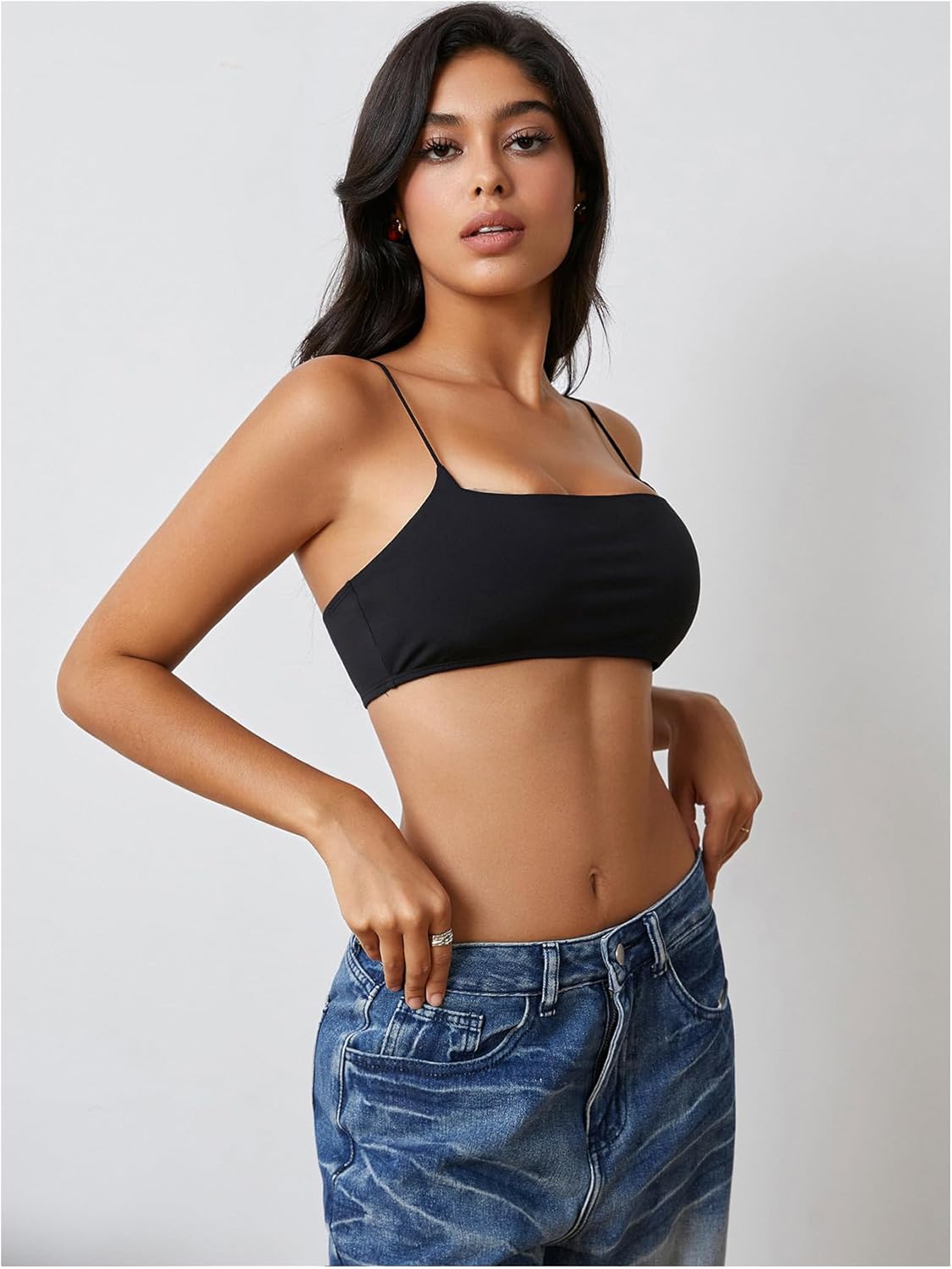 MakeMeChic Women's Square Neck Sports Bra Spaghetti Strap Wireless Square Back Workout Bra Crop Tops - Image 2