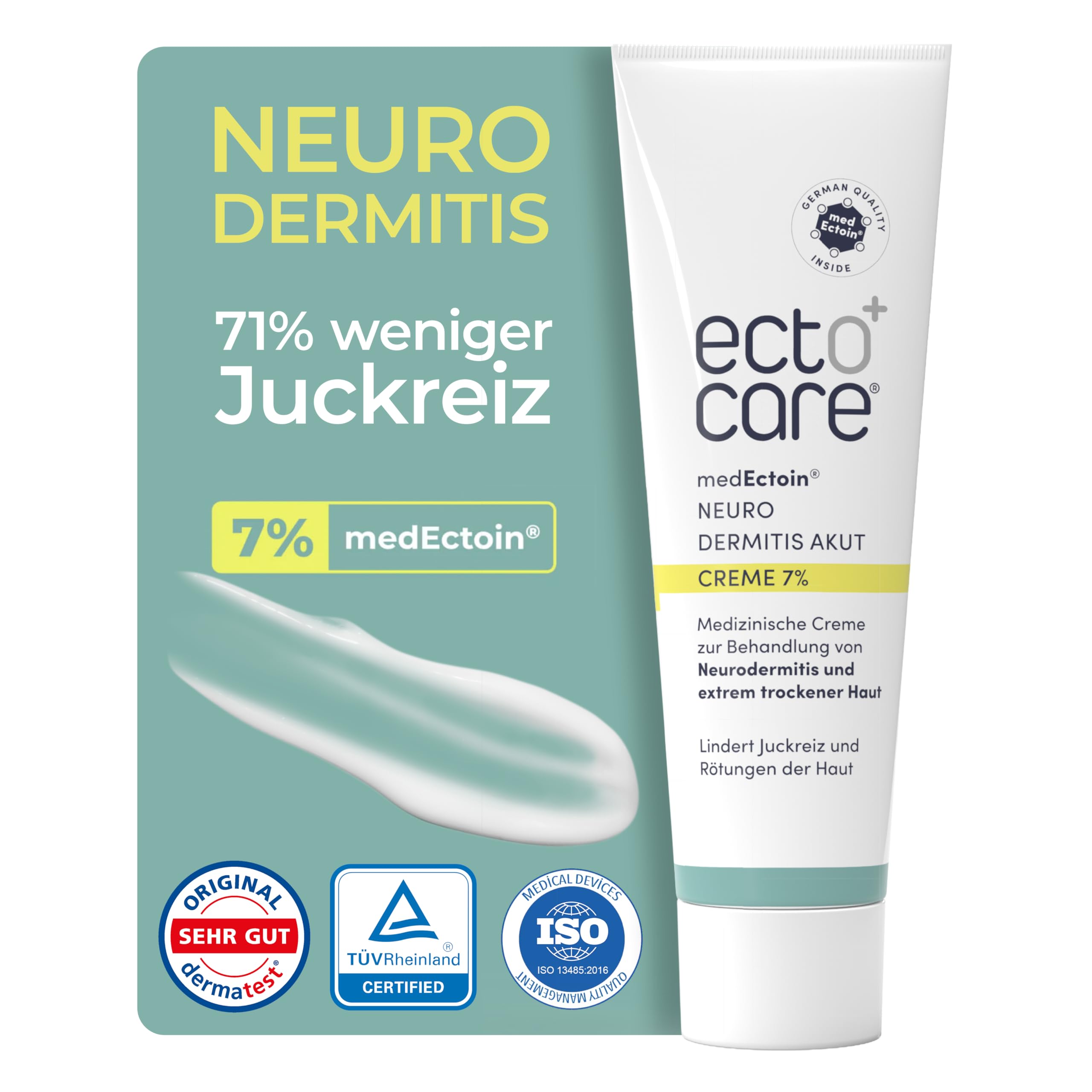 Neurodermitis Creme Akut 7% Ectoin 50 ml | Dermatitis & Ekzemen Salbe ohne Kortison | Lindert trockene, gereizte, rote u