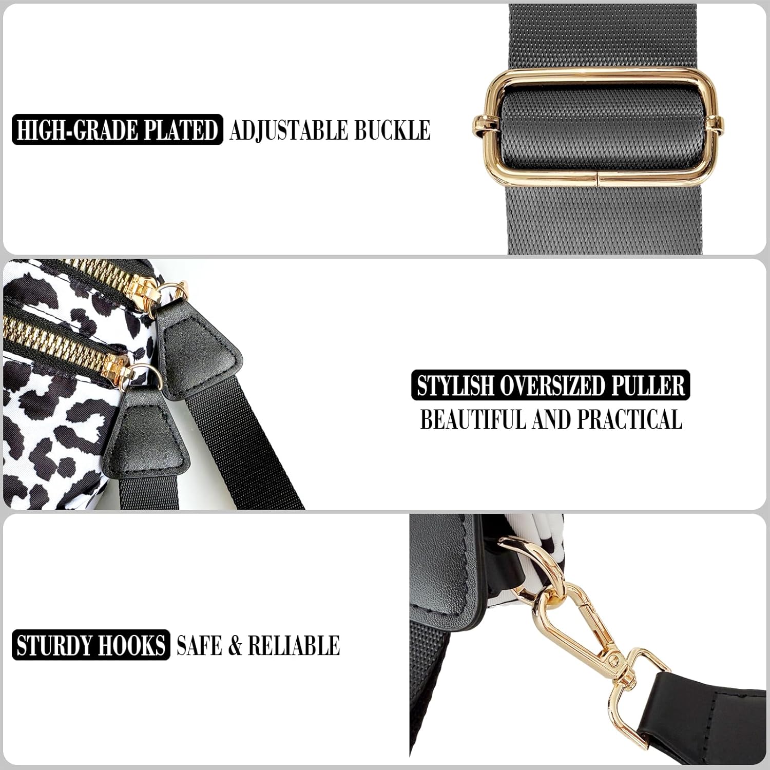 Bum Bag Crossbody Bag for Women | Spacious Bum Bags | Nylon Crossbody Fanny Packs | Leopard Purse Belt Wallet (Colour Bum Bag-Black and White Leopard) - Image 6