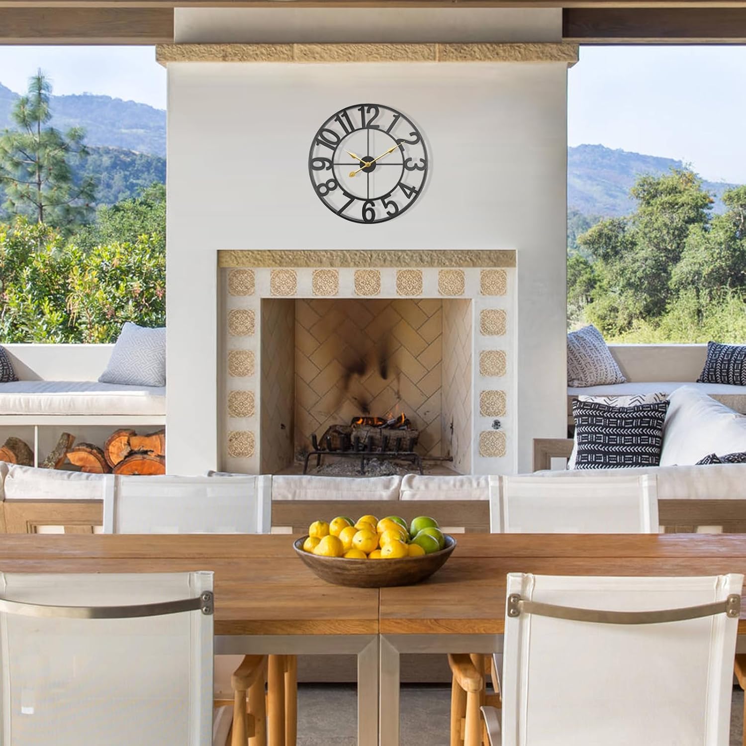 Large Outdoor Clock, 24 Inch Silent Non-Ticking Battery Operated Outdoor Wall Clock, Black Modern Metal Wall Clock for Patio, Porch, Pool Area, Kitchen, Bedroom, Living Room, Farmhouse Decor