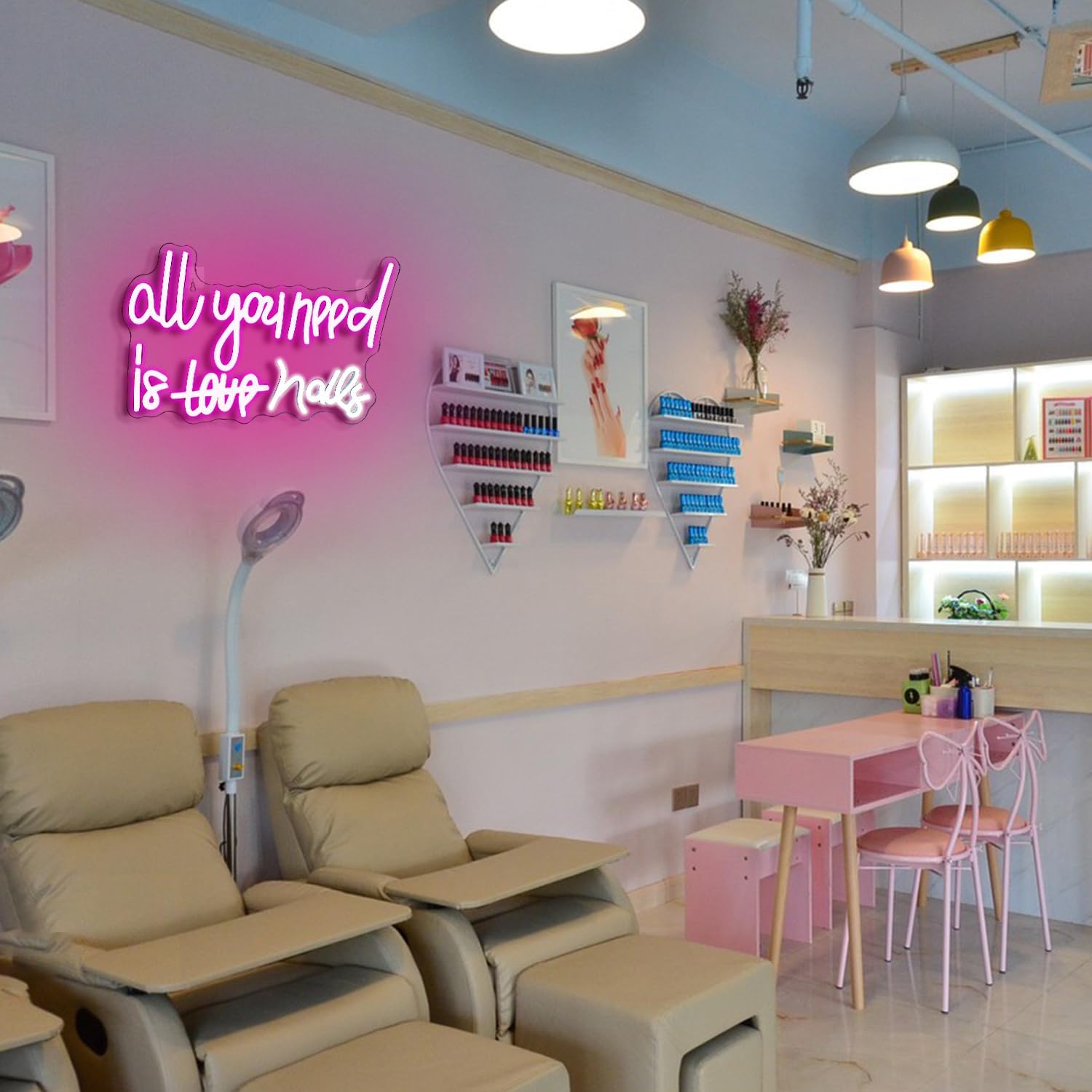 WLHOPE All You Need is Nails Neon Sign - Pink LED Signs with USB Connectivity for Bedroom, Home Bar, Girls Room, Beauty Shop, Nails Room - Gift for Girls - Image 6