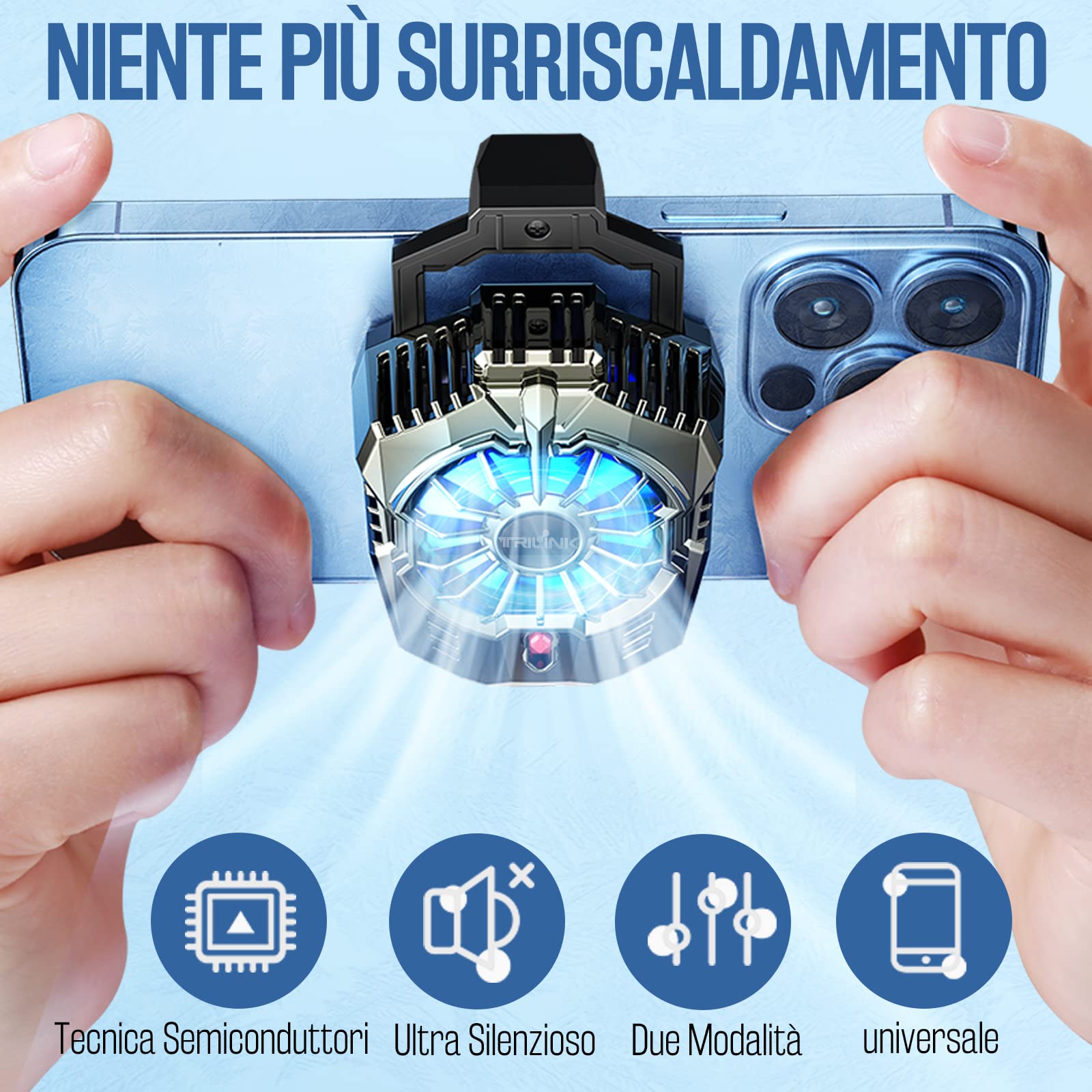 TRILINK Raffreddamento Telefono Per Il Gaming, Ventola Telefono Universale Con Due Modalità Di Raffreddamento, Custodia Per Radiatore Del Telefono Cellulare Per Iphone Smartphone Android Da 4,5 A 7"