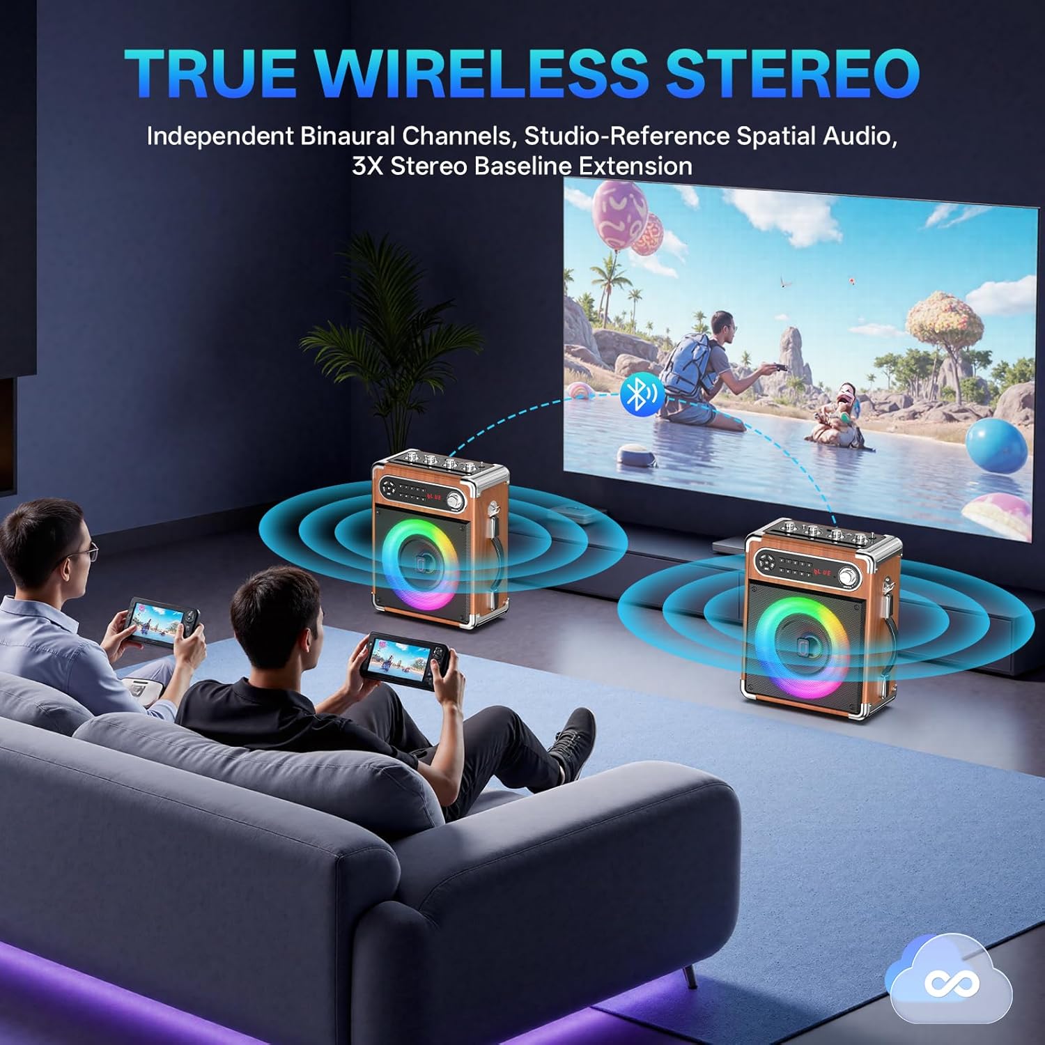 JYX Karaoke Machine, 2 Wireless Microphones, Portable Bluetooth 5.3 PA Speaker with Disco Lights, Smart TV Compatible, Upgraded Subwoofer, Bass Boost & Echo, TF/USB/AUX/FM, Home & Outdoor Party - Image 5