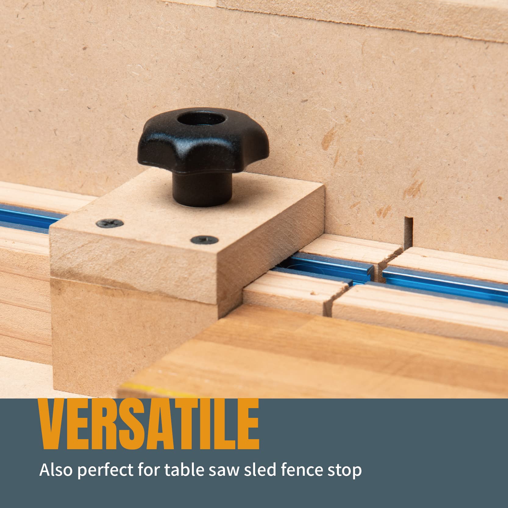POWERTEC 71482V T-Schienenknauf-Set mit 7-Sterne-Knauf, 5/16-Zoll-18 Gewindebolzen und Unterlegscheiben, 10 Stück, T-Schienen-Schrauben, T-Schienen-Zubehör für Holzbearbeitungsvorrichtungen und