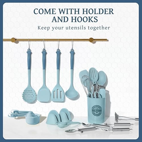 Miniatura 7 de Kikcoin Juego de 43 utensilios de cocina grandes, juego de utensilios de cocina de silicona, apto para lavavajillas, juego de utensilios de cocina