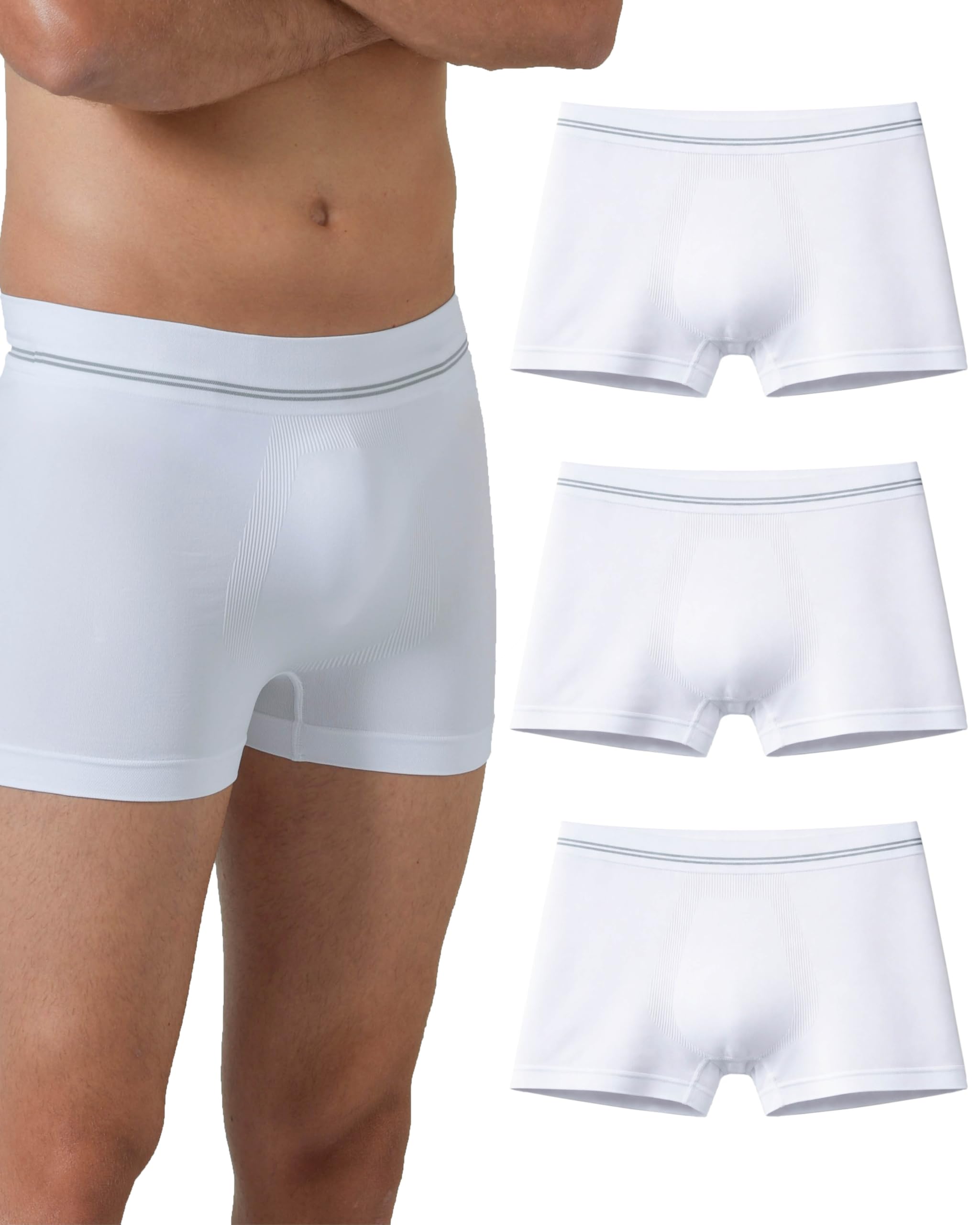 Risalti Men's Boxer Shorts 3 Pcs - Breathable Microfibre, Seamless, White, Small