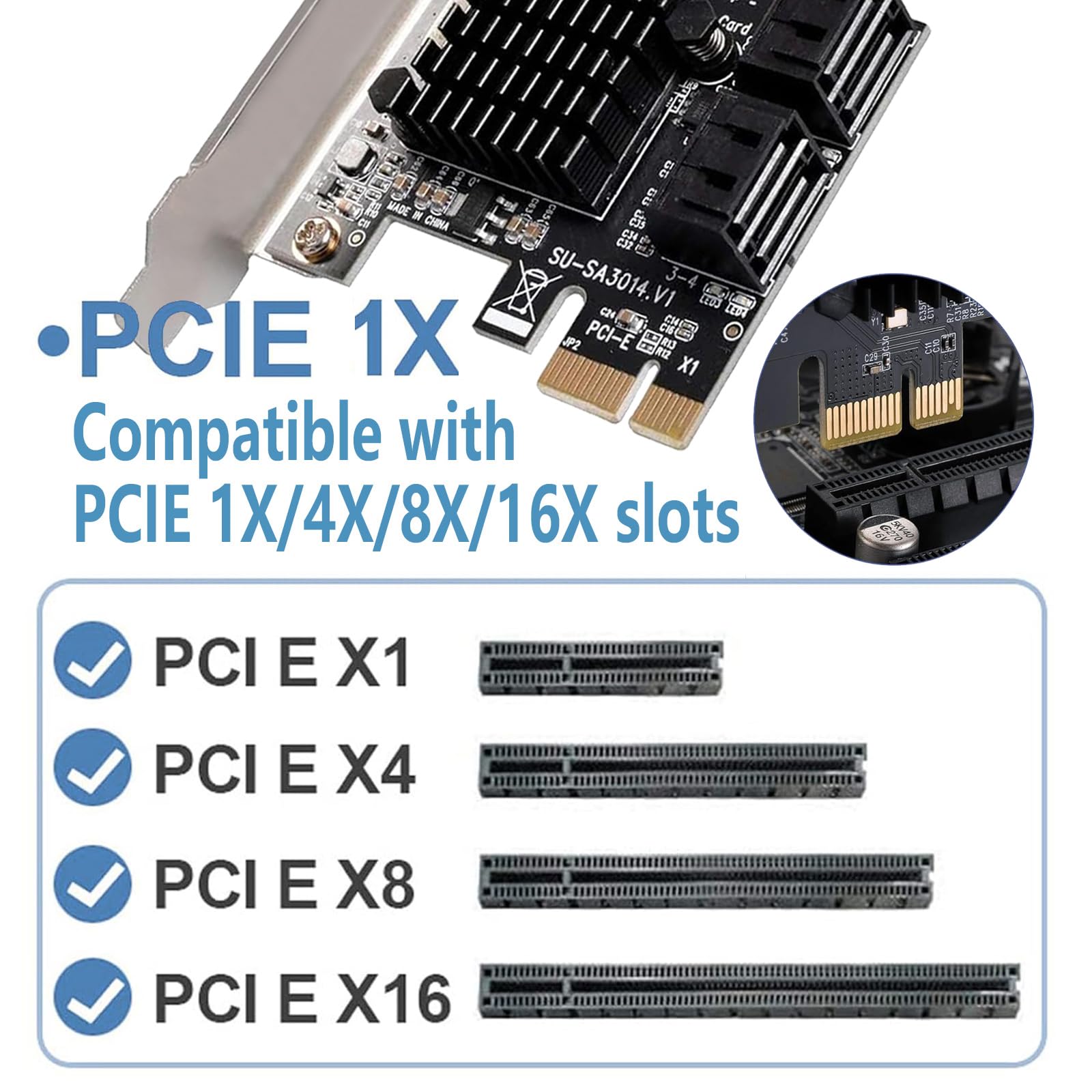 Carte d'extension PCIE 4 ports SATA III 6 Gbps PCIE 1X vers SATA 3.0 - 4 ports - Prise en charge SSD et disque dur pour Windows 7/8/10/XP/linux/Vista