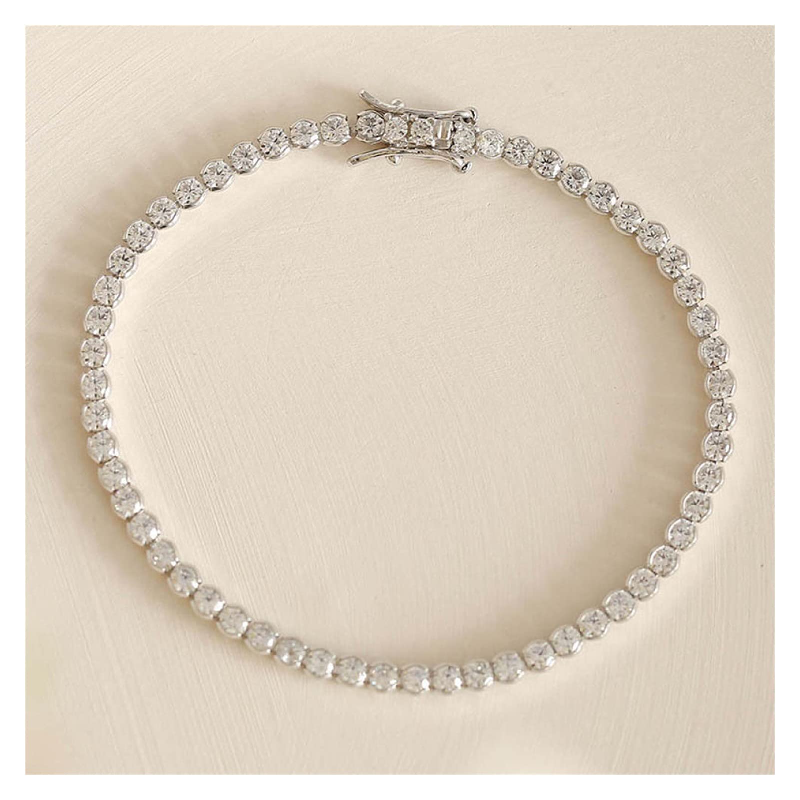 armbänder für Damen, platiniert, 925er, rundes edelstein-Diamant-Tennis-Armband für Damen, Hochzeit, edler schmuck, weißer Stein, 15 cm