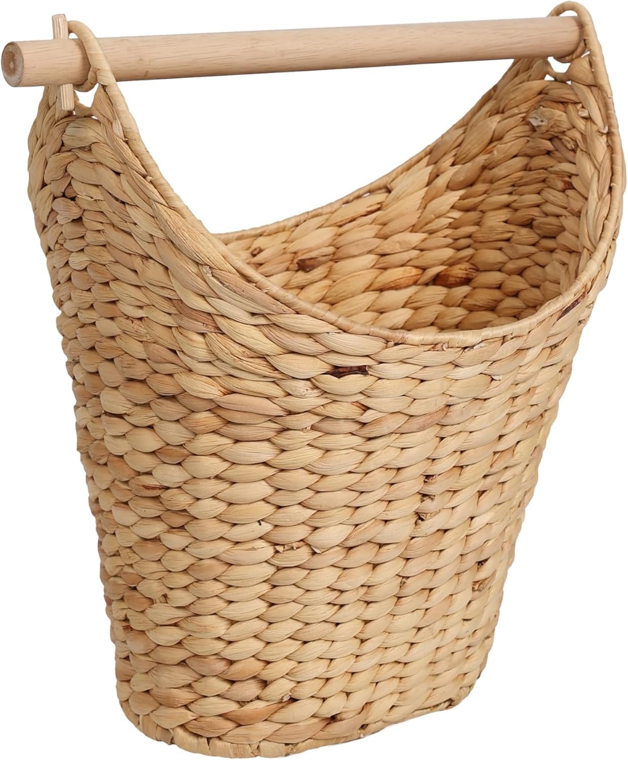 happimess PRH1000A Talia Classic Coastal Hand-Woven Water Hyacinth Toilet Paper Basket with Wood Bar, Reserve Storage for Extra Rolls, Free Standing Magazine Holder, Natural