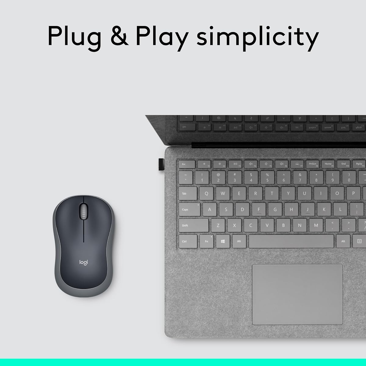 Logitech M185 Wireless Mouse, 2.4GHz with USB Mini Receiver, 12-Month Battery Life, 1000 DPI Optical Tracking, Ambidextrous, Compatible with PC, Mac, Laptop - Grey — view 7