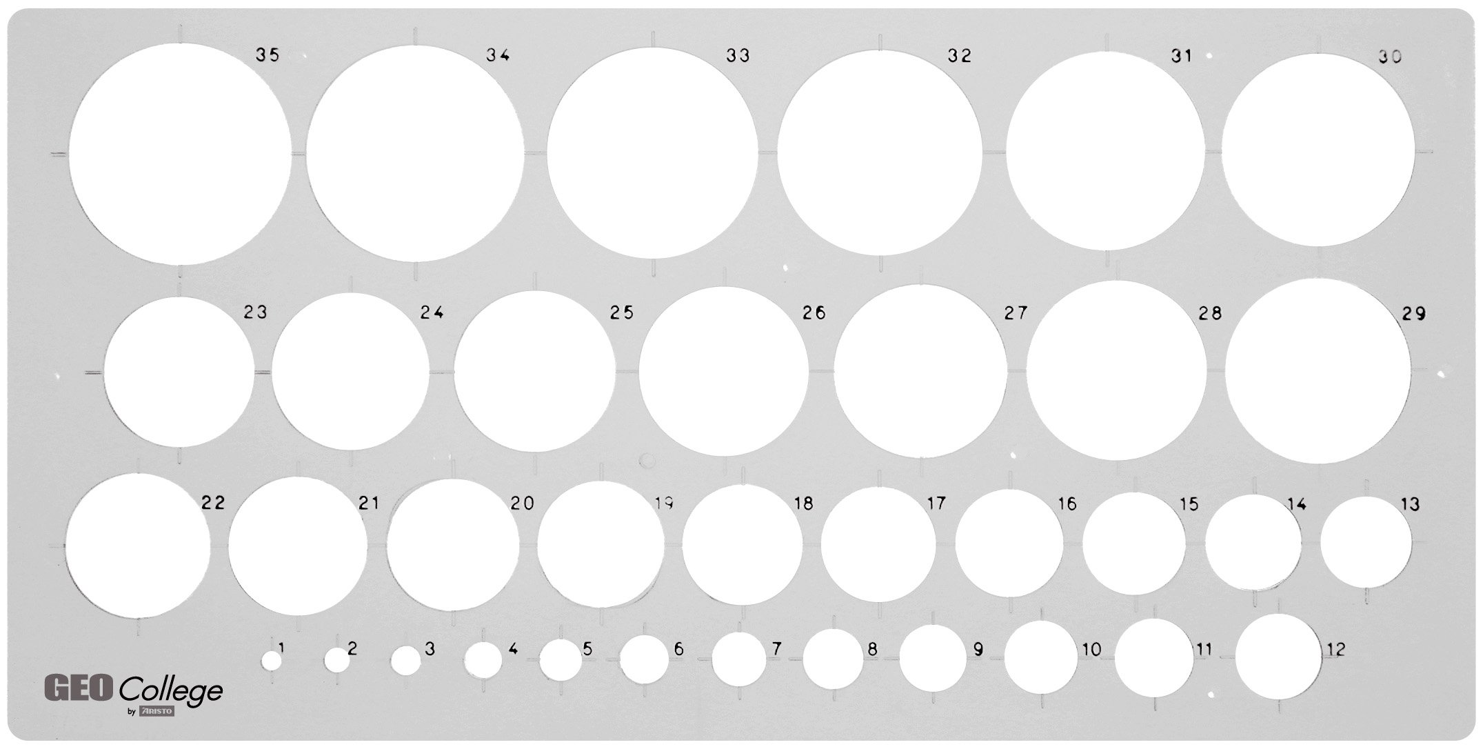 AristoGeo College AH23319 School Circle Template (35 Circles, Diameter 1-35 mm, Dimensionally Stable PET Plastic) Grey/Transparent