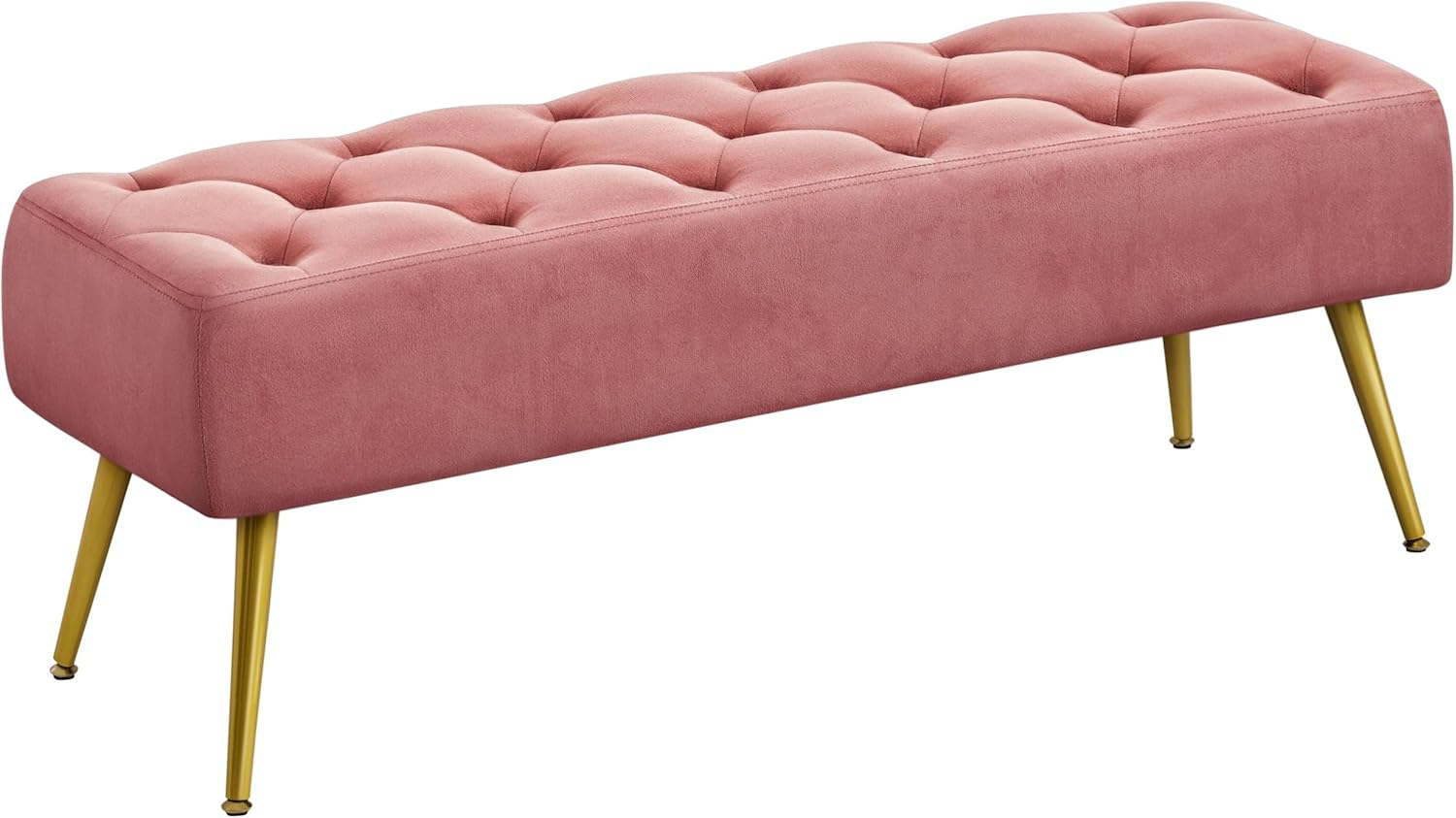 Yaheetech Pink Velvet Storage Ottoman Bench with Gold Metal Legs - Upholstered Footrest Padded Seat for Living Room Bedroom 300lb Capacity