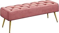 Yaheetech Pink Velvet Storage Ottoman Bench with Gold Metal Legs - Upholstered Footrest Padded Seat for Living Room Bedroom 300lb Capacity