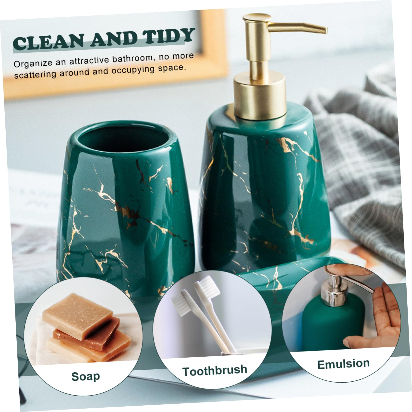 Holibanna Conjunto de Accesorios para Baño de Cerámica Verde de 3 Piezas Bandeja de Jabón y Portacepillos Fácil de Limpiar para Mantener el Baño Ordenado