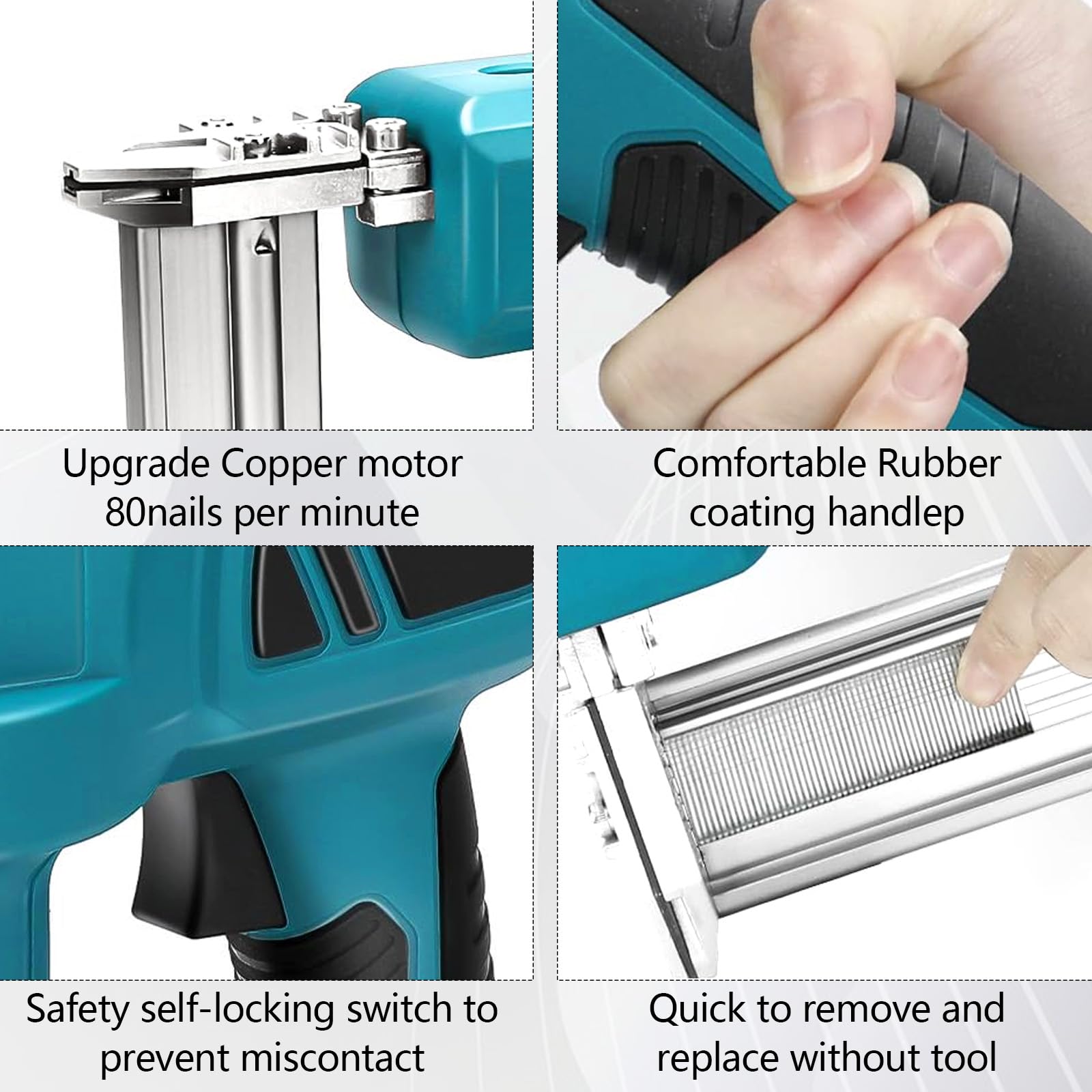 Upgrade Pistola sparachiodi senza fili 900W compatibile con batteria Makita 21V, set di utensili con 2 batterie da 21V e caricabatteria, doppia protezione