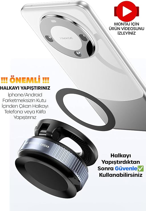 MagnetPRO 360° Ayarlanabilir Araç İçi Masa Üstü Vakumlu Mıknatıslı Magsafe Telefon Tutucu (Beyaz)