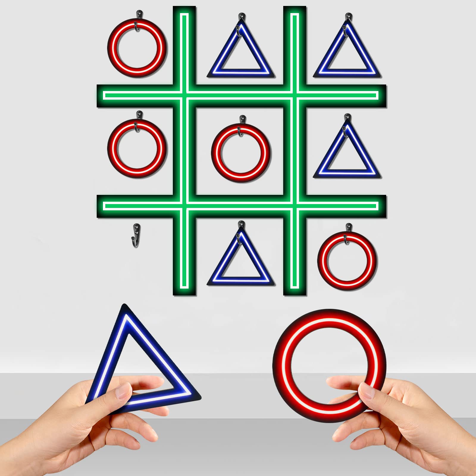 Photo 1 of 18 Inch Wood Glowing Ring Toss Tic Tac Toe Fun Tic Tac Toe for Kids and Adults, Wood Board Travel Camping Outdoor Game for Adults and Family (2 pack)