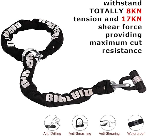 Miniatura 8 de BIGLUFU Candados de cadena de bloqueo de motocicleta resistentes, 59.1 in5 pies de largo, a prueba de cortes, cadenas cuadradas de 0.591 in de