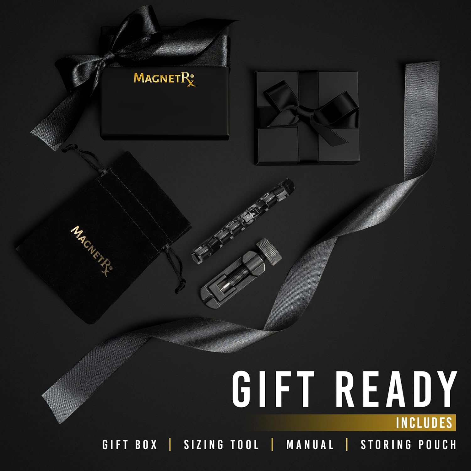 MagnetRX® Pulseras Magnéticas Mujer - Pulsera Magnética Terapéutica de Titanio con 40 Imanes Potentes - Pulsera Ajustable con Herramienta de Tamaño Incluida (Negra)