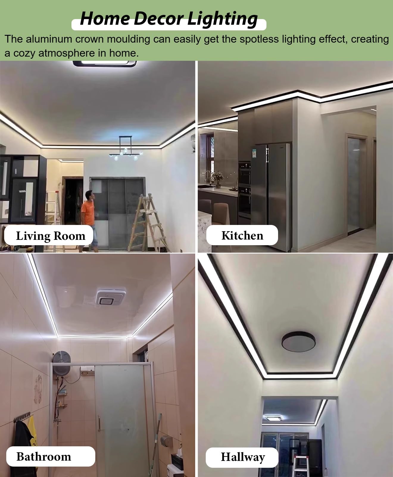 Profili per Strisce LED Canale di Illuminazione a LED per Cornici a Corona per Bordo Parete/Soffitto, Profilo in Alluminio Flessibile per Illuminazione Indiretta per Ambienti(2.6m/8.5ft)