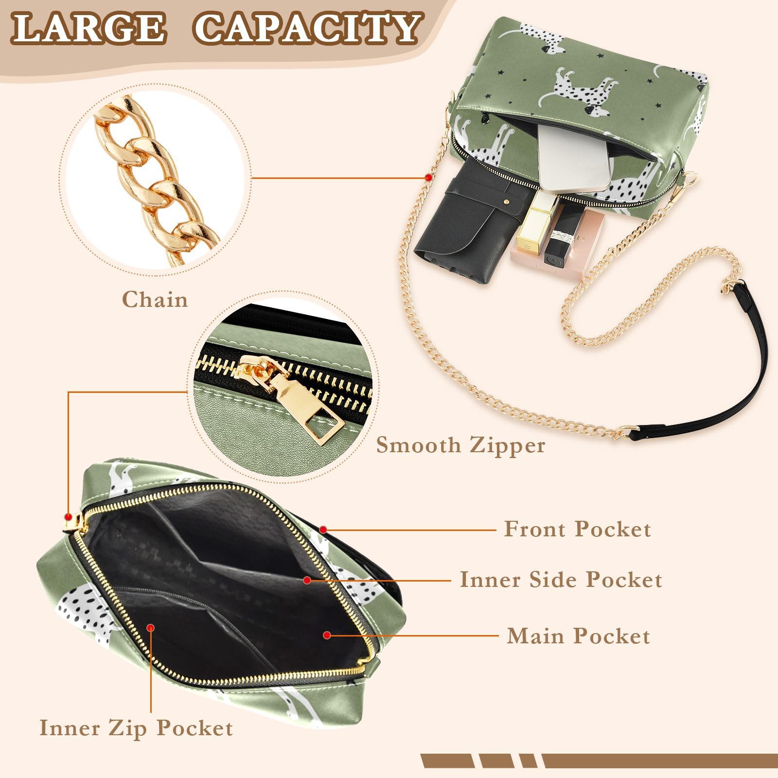 Bolso bandolera ligero con correa de cadena con capacidad de 2,5 L para